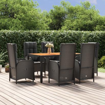 Set mobilier de grădină cu perne, 7 piese, negru, poliratan GartenMobel Dekor