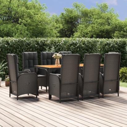 Set mobilier de grădină cu perne, 9 piese, negru, poliratan GartenMobel Dekor