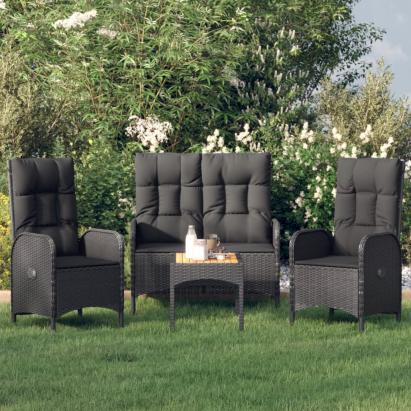 Set mobilier de grădină cu perne, 4 piese, negru, poliratan GartenMobel Dekor
