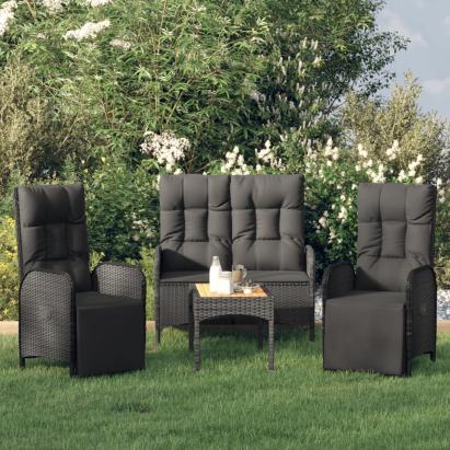 Set mobilier de grădină cu perne, 4 piese, negru, poliratan GartenMobel Dekor