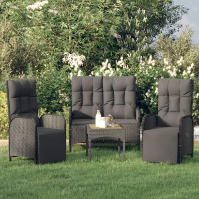 Set mobilier de grădină cu perne, 3 piese, negru, poliratan GartenMobel Dekor