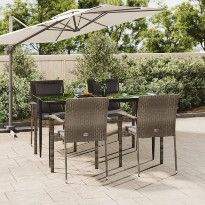 Set mobilier grădină cu perne, 5 piese, negru și gri, poliratan GartenMobel Dekor