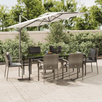 Set mobilier de grădină cu perne, 7 piese, negru/gri, poliratan GartenMobel Dekor