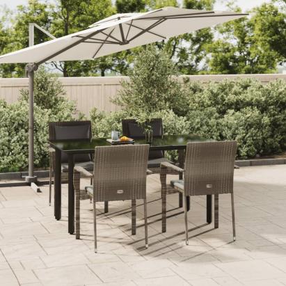 Set mobilier grădină cu perne, 5 piese, negru și gri, poliratan GartenMobel Dekor
