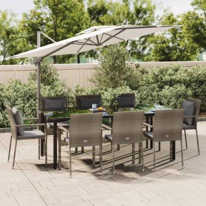 Set mobilier de grădină cu perne, 9 piese, negru/gri, poliratan GartenMobel Dekor