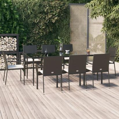 Set mobilier de grădină cu perne, 9 piese, negru, poliratan GartenMobel Dekor
