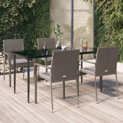 Set mobilier grădină cu perne, 5 piese, negru și gri, poliratan GartenMobel Dekor