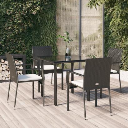 Set mobilier de grădină cu perne, 5 piese, negru, poliratan GartenMobel Dekor