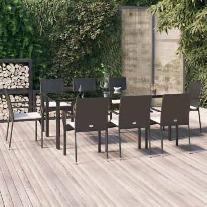 Set mobilier de grădină cu perne, 9 piese, negru, poliratan GartenMobel Dekor