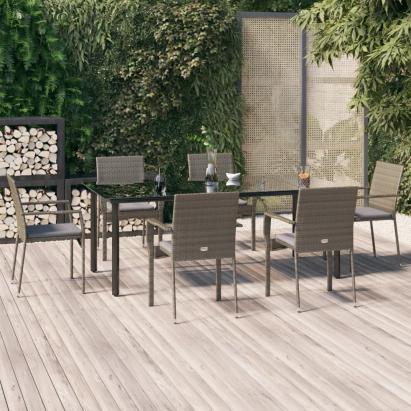 Set mobilier de grădină cu perne, 7 piese, negru/gri, poliratan GartenMobel Dekor