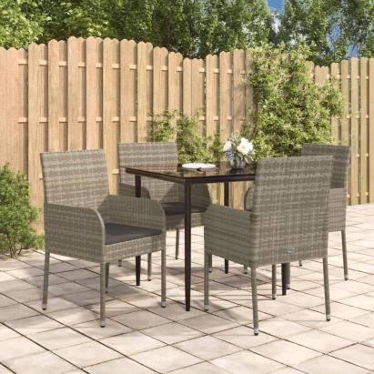 Set mobilier grădină cu perne, 5 piese, negru și gri, poliratan GartenMobel Dekor