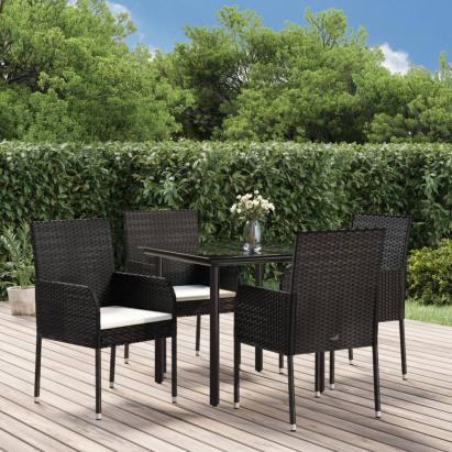 Set mobilier de grădină cu perne, 5 piese, negru, poliratan GartenMobel Dekor
