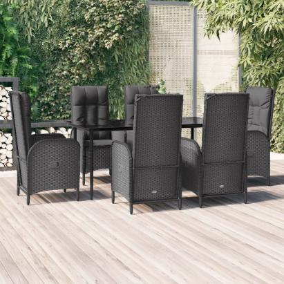 Set mobilier de grădină cu perne, 7 piese, negru, poliratan GartenMobel Dekor