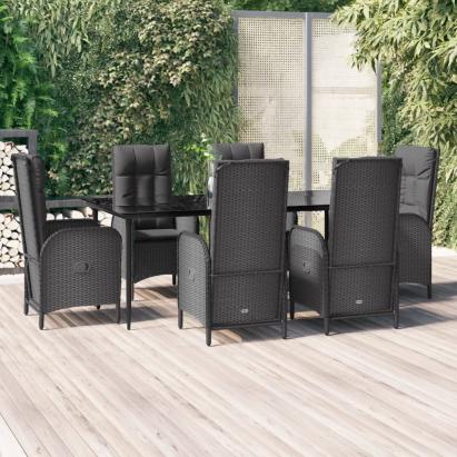 Set mobilier de grădină cu perne, 7 piese, negru, poliratan GartenMobel Dekor