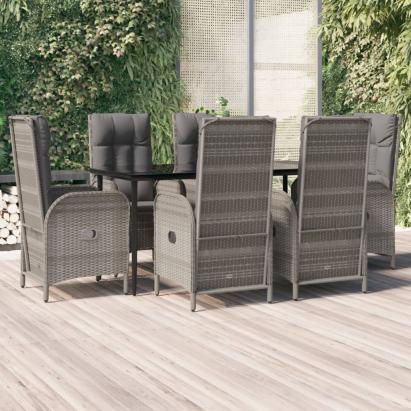 Set mobilier de grădină cu perne, 7 piese, negru/gri, poliratan GartenMobel Dekor