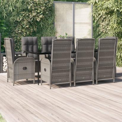 Set mobilier de grădină cu perne, 9 piese, negru/gri, poliratan GartenMobel Dekor