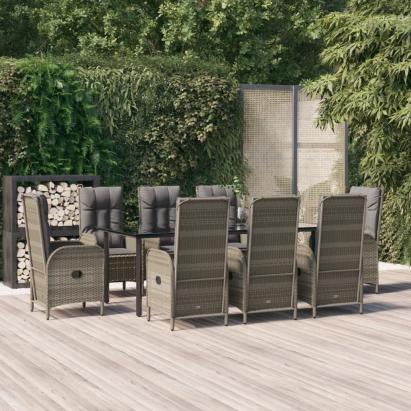 Set mobilier de grădină cu perne, 9 piese, negru/gri, poliratan GartenMobel Dekor