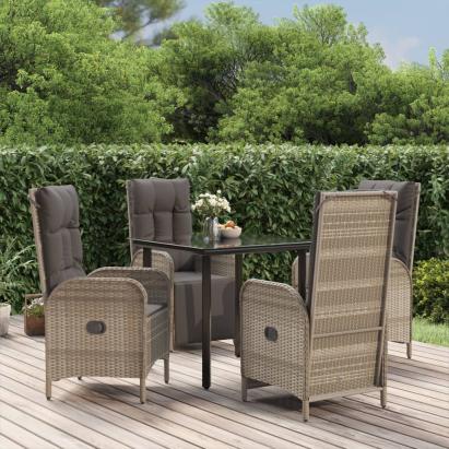 Set mobilier grădină cu perne, 5 piese, negru și gri, poliratan GartenMobel Dekor