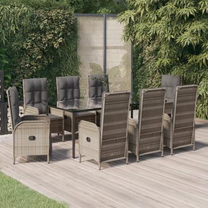 Set mobilier de grădină cu perne, 9 piese, negru/gri, poliratan GartenMobel Dekor