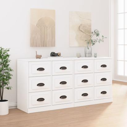 Servante, 2 piese, alb extralucios, lemn prelucrat GartenMobel Dekor