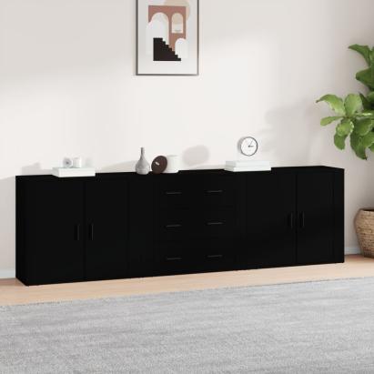 Servante, 3 piese, negru, lemn prelucrat GartenMobel Dekor