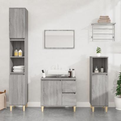 Set dulapuri de baie, 3 piese, gri sonoma, lemn prelucrat GartenMobel Dekor