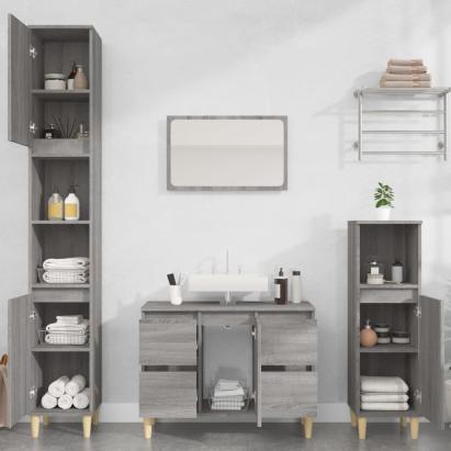 Set mobilier de baie, 3 piese, gri sonoma, lemn prelucrat GartenMobel Dekor