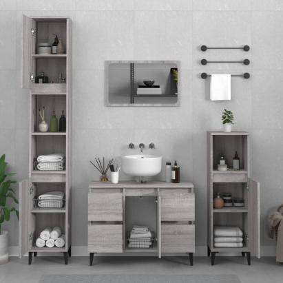 Set mobilier de baie, 3 piese, gri sonoma, lemn prelucrat GartenMobel Dekor