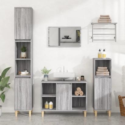 Set mobilier de baie, 3 piese, gri sonoma, lemn prelucrat GartenMobel Dekor