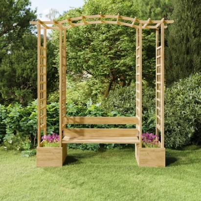 Pergolă de grădină cu bancă și jardiniere lemn masiv pin tratat GartenMobel Dekor