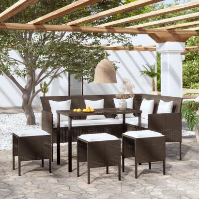 Set canapele de grădină forma L cu perne 5 piese maro poliratan GartenMobel Dekor