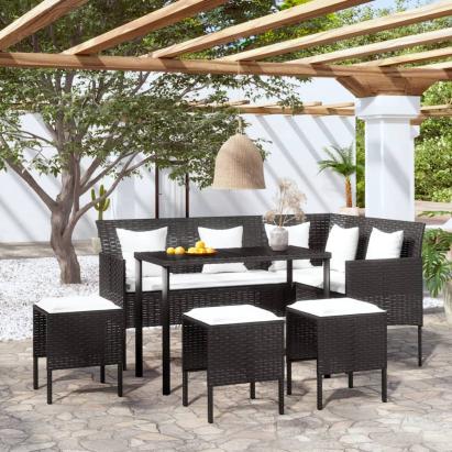 Set canapele grădină forma L cu perne 5 piese negru poliratan GartenMobel Dekor