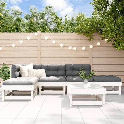 Set mobilier relaxare grădină&perne 6 piese alb lemn masiv pin GartenMobel Dekor