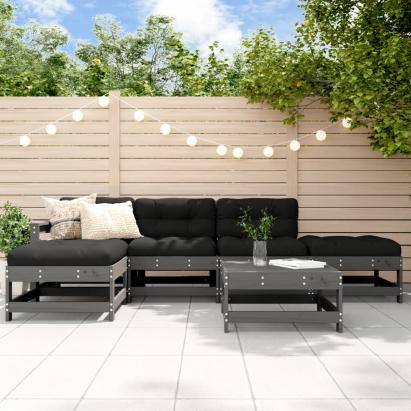 Set mobilier relaxare grădină&perne 6 piese gri lemn masiv pin GartenMobel Dekor