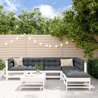 Set mobilier de grădină cu perne, 7 piese, alb, lemn masiv GartenMobel Dekor