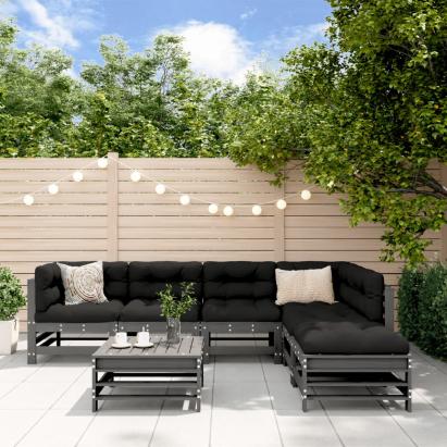 Set mobilier de grădină cu perne, 7 piese, gri, lemn masiv GartenMobel Dekor