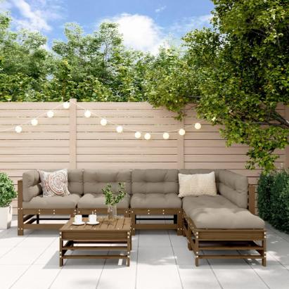 Set mobilier grădină cu perne, 7 piese, maro miere lemn masiv GartenMobel Dekor