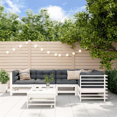 Set mobilier relaxare grădină&perne 6 piese alb lemn masiv pin GartenMobel Dekor