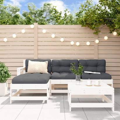 Set mobilier de grădină cu perne, 5 piese, alb, lemn masiv GartenMobel Dekor