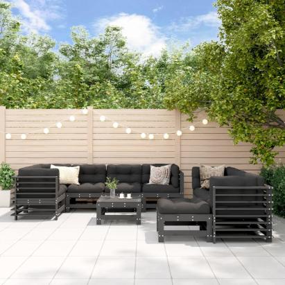 Set mobilier grădină cu perne, 10 piese, gri, lemn masiv GartenMobel Dekor