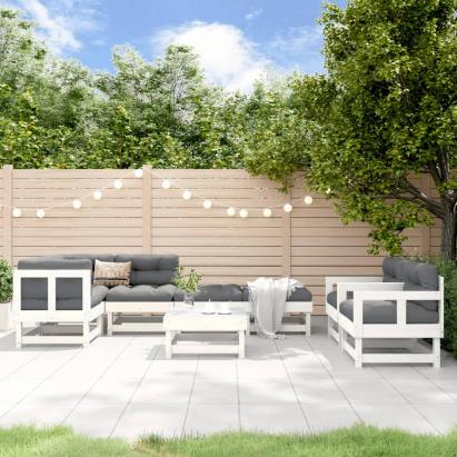 Set mobilier relaxare grădină, 8 piese, alb, lemn masiv de pin GartenMobel Dekor