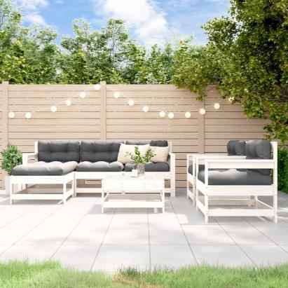 Set mobilier de grădină, 7 piese, alb, lemn masiv de pin GartenMobel Dekor