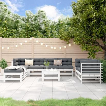 Set mobilier de grădină, 9 piese, alb, lemn masiv pin GartenMobel Dekor