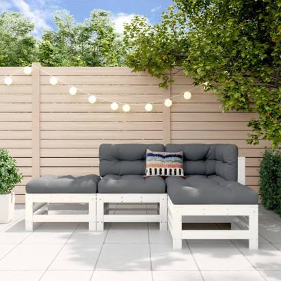 Set mobilier relaxare de grădină, 4 piese, alb, lemn masiv pin GartenMobel Dekor