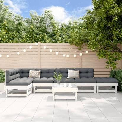 Set mobilier de grădină, 7 piese, alb, lemn masiv de pin GartenMobel Dekor
