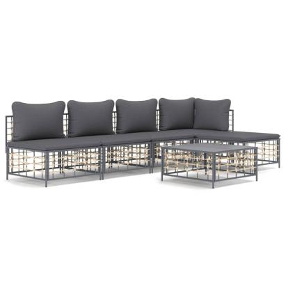 Set șezlonguri de grădină 6 piese cu perne, antracit, poliratan GartenMobel Dekor