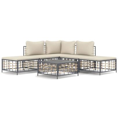 Set șezlonguri de grădină 6 piese cu perne, antracit, poliratan GartenMobel Dekor