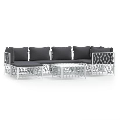 Set mobilier de grădină cu perne, 7 piese, alb, oțel GartenMobel Dekor