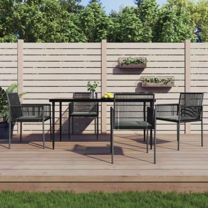 Set mobilier grădină cu perne, 5 piese, negru, poliratan & oțel GartenMobel Dekor