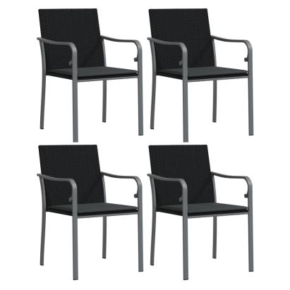 Scaune de grădină cu perne 4 buc. negru 56x59x84 cm poliratan GartenMobel Dekor